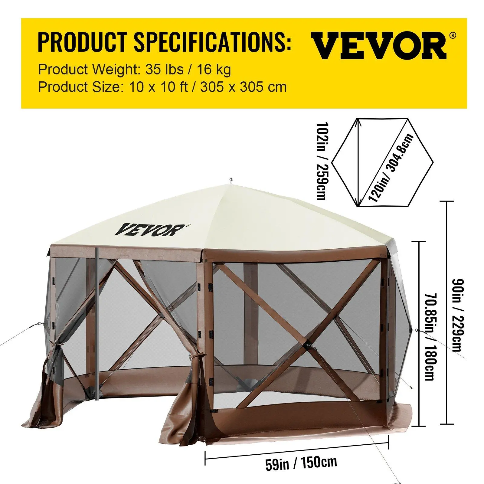 Camping Screen Gazebo Tent, 6-Sided Pop-Up Shelter, Mesh Windows, Portable, Carry Bag & Stakes