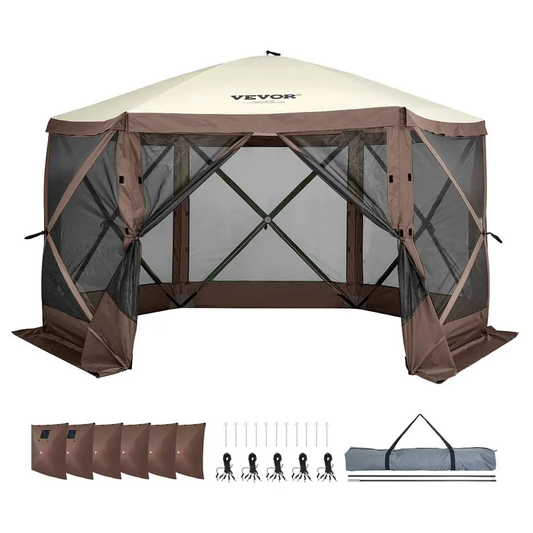 Camping Screen Gazebo Tent, 6-Sided Pop-Up Shelter, Mesh Windows, Portable, Carry Bag & Stakes