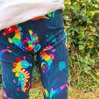 Kids' Rainbow Seahorse Cuffed Leggings