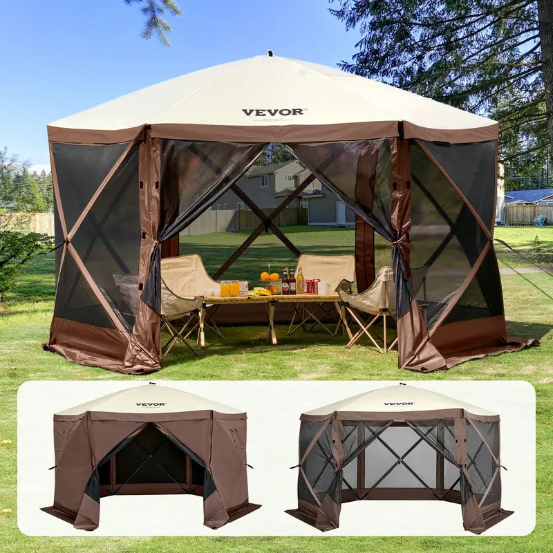 Camping Screen Gazebo Tent, 6-Sided Pop-Up Shelter, Mesh Windows, Portable, Carry Bag & Stakes