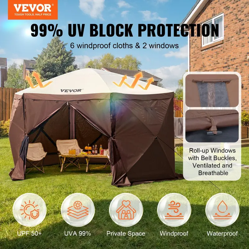 Camping Screen Gazebo Tent, 6-Sided Pop-Up Shelter, Mesh Windows, Portable, Carry Bag & Stakes
