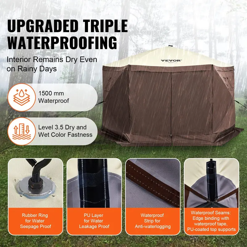 Camping Screen Gazebo Tent, 6-Sided Pop-Up Shelter, Mesh Windows, Portable, Carry Bag & Stakes