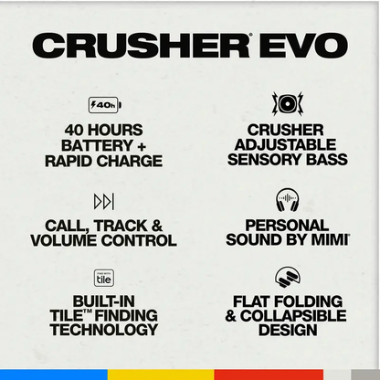 Crusher Evo Wireless Bass Headphones, Bluetooth 5.0, Personal Sound, Built-in Mic