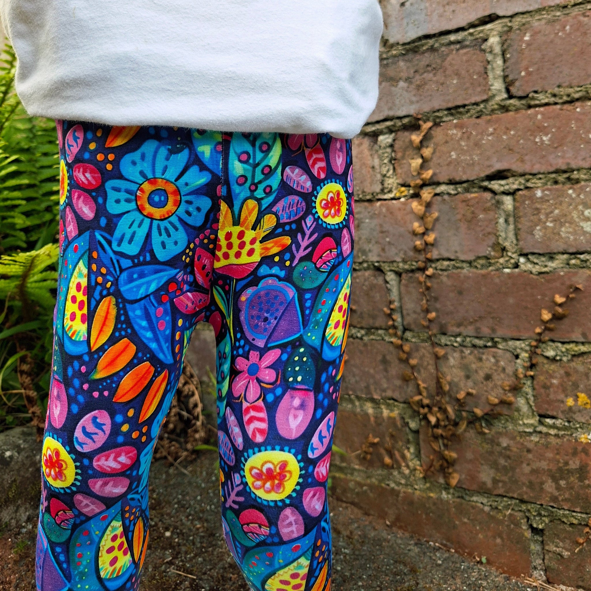 Neon Floral Print Hemmed Leggings