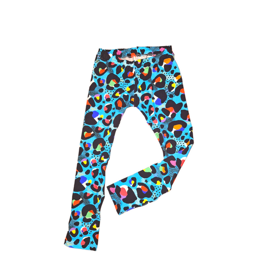 Blue Leopard Print Hemmed Leggings