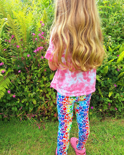 Rainbow Hearts Hemmed Leggings